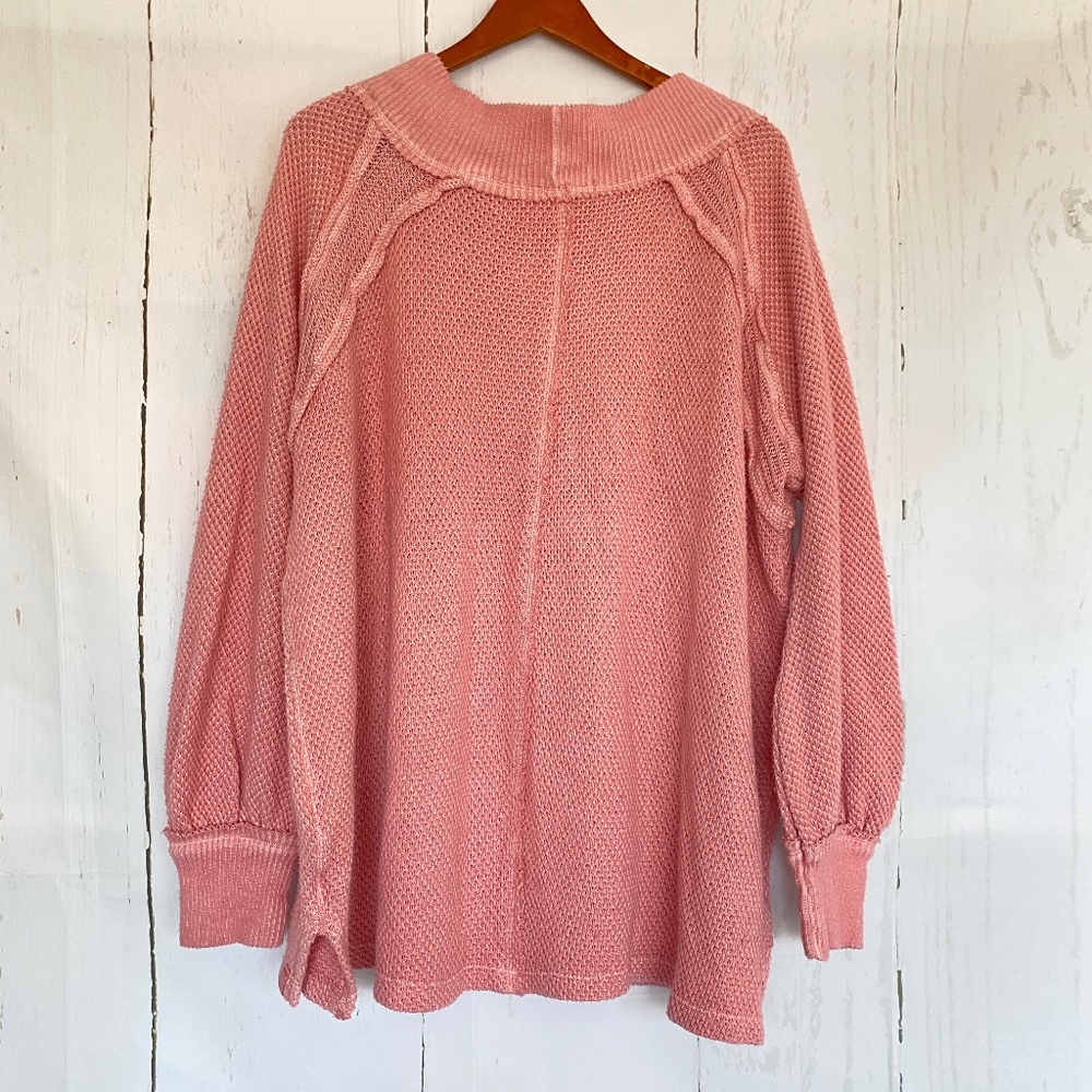 NWT FREE PEOPLE She's a Keeper Mock Neck Top Faded Coral Pink Large L - Picture 4 of 12